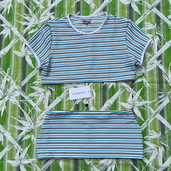 Lovers + Friends Gone Sailing Top & Micro Skirt in White, Blue, & Black Small - Picture 8 of 9